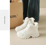 Зимние кроссовки для женщин с теплым меховым подкладом, высокие, модные, с толстой подошвой, на шнуровке, повседневные для ходьбы в холодную погоду, уютный стиль для студентов на улице Qacksv, White - фото 5