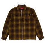 Рубашка Supreme Studded Shadow Plaid Zip Up Shirt, Olive - фото