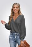 Блуза Cupshe EYELET LONG SLEEVE, Dark Grey - фото 3