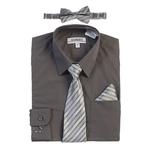 Детская классическая рубашка с длинными рукавами Gioberti + галстук в полоску, галстук-бабочка и носовой платок, цвет Dark Gray - фото
