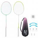 Ракетка для бадминтона Iron Alloy, контроль, универсальная, для защиты, профессиональная, унисекс, 3U/G5 DEERWAY, [828 желтый/синий double rackets]+racket bag+nylon shuttlecock *3+overgrip *2+string cover *2 - фото 8