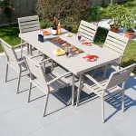 Комплект садовой мебели: 8 стульев высоких, стол с двойным грилем, 230х120 см, Х-образными ножками, бежевый 2 - фото 3