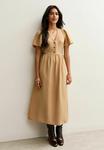 Платье New Look FLUTTER SLEEVE BUTTON FRONT MIDI, Camel - фото