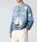 Свитер из хлопкового жаккарда с передником и бантом Bode, Cream Multi - фото 3