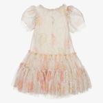 Белое платье с тюлем и цветочным принтом Monnalisa, белый - фото 2