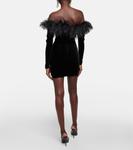 Бархатное мини-платье с отделкой из перьев Alessandra Rich, черный - фото 3