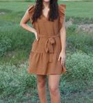 Мини-платье Jaycie с рукавами-рюшами в коричневом цвете Joy Joy - фото