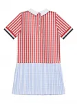 Плиссированное платье в клетку гингем Thom Browne Kids, красный - фото 2