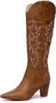 Женские модные эластичные сапоги до колена VenusCelia, Tan Embroidery - фото