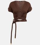 Топ из джерси с драпировкой и вырезом Balmain, Marron - фото