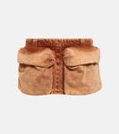 Джиговая мини-юбка с низкой посадкой Miu Miu, Cognac - фото