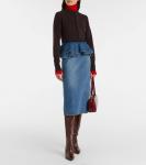 Джинсовая юбка миди с баской Plan C, Indigo - фото 2