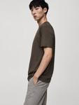 Футболка из плотного хлопка обычной посадки Mango, темно-серый - фото 7