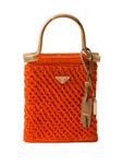 Prada сумка-тоут размера мини в технике кроше, оранжевый - фото
