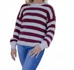 Сэди полосатый свитер в бежево-бордовом цвете Blu Pepper - фото 3