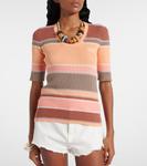 Полосатый хлопковый топ с рубчиком Chloé, Multicolor Orange - фото 5