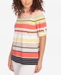 Футболка с рукавами в разноцветную полоску для невысоких девушек Ruby Rd, Grapefruit Multi - фото 5