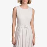 Платье-рубашка Calvin Klein из эластичного льна с поясом, Soft White/Black Combo - фото 5