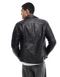 Куртка Barneys Leather Biker with Quilted Ribbed Sleeves, черный - фото 2