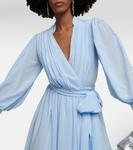 Драпированное шелковое платье миди Costarellos, синий - фото 4