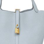 HERMES Пикотин Лок Клеменс Бычья кожа Сумка-корзинка Сумма-ведро Женская сумка 22 Бледно-голубой/Серо-голубой - фото 6