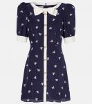 Мини-платье из шелка в горошек с бантом Alessandra Rich, Navy Blue-White - фото