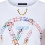 Футболка Louis Vuitton с принтом в виде штампов и круглого логотипа, белая - фото 5