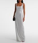 Шифоновое платье, украшенное кристаллами Rasario, серый - фото 2