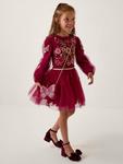 Детское платье с тюлевыми рюшами для дискотеки Monsoon, Burgundy - фото
