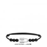Louis Vuitton Серебряный браслет Lockit Beads, черный титан и черный полиэстеровый шнур - фото