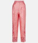 Прямые брюки из шелка с узором пейсли Etro, розовый - фото