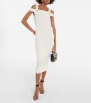 Платье миди из трикотажного джерси в рубчик Balmain, Blanc - фото 2