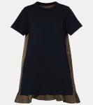 Мини-платье из джерси и твила Sacai, Navyxkhaki - фото