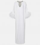 Длинное платье с отделкой из перьев Self-Portrait, белый - фото