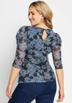 Блуза FLORAL PRINT RUCHED SLEEVE M&Co, темно-синий - фото 3