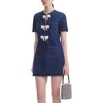 Джинсовое платье с декором в виде банта Self-portrait, синий - фото 5