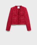 Женский твидовый жакет с рваными концами MANGO, Red - фото