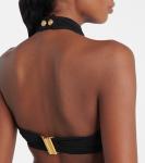 Верх бикини с драпировкой и халтер-воротником Balmain, черный - фото 5