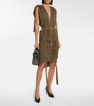 Платье миди из хлопкового джерси со сборками Balmain, Kaki - фото 2