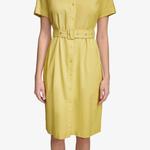 Платье-рубашка Calvin Klein из эластичного льна с поясом, Pear - фото 4