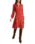 Шелковое платье Jayda с длинными рукавами и оборками Santorelli, красный - фото