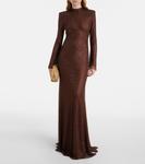 Платье из сетки с кристаллами Self-Portrait, коричневый - фото 2