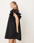 Мини-платье YAS с увеличенными рукавами-оборками черного цвета - фото 4