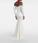 Свадебное платье-бюстье из креп-сатина с открытыми плечами Alex Perry, White - фото 3