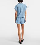 Короткая джинсовая рубашка Barocco в стиле шамбре Versace, Blue Mix - фото 3