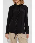 Шелковая рубашка с оборками Victoria Beckham, черный - фото 3
