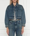 Джинсовая куртка женская Patrizia Pepe укороченная с бахромой, синий - фото