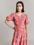 Платье Ghost Lainey Floral Print Puff Sleeve Midi, цвет pink/multi - фото 3