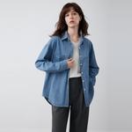 ELLE Рубашка Women's Blue Lapel Moderate Denim - фото 3