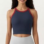 Женский рифленый топ-бюстье с высоким воротом и спортивной спинкой из эластичного трикотажа с поддерживающей подкладкой Anna-Kaci, Navy - фото